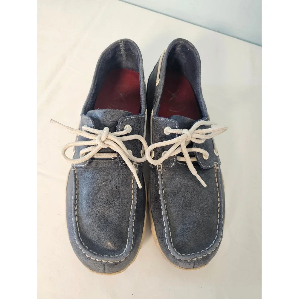 Nautical Twisted X Boat Shoes Mens 11 Blue Leather Driving Mocs MDM0008 D